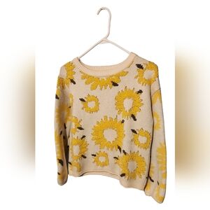 Women's Sunflower Harvest Bloom Jacquard Knit Yellow And Cream Sweater - Sz XS/S